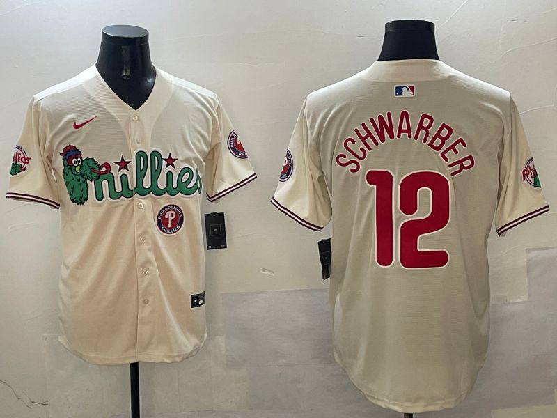 Men Philadelphia Phillies #12 Schwarber Cream Three generations Joint Name Game 2025 Nike MLB Jersey style 6->philadelphia phillies->MLB Jersey